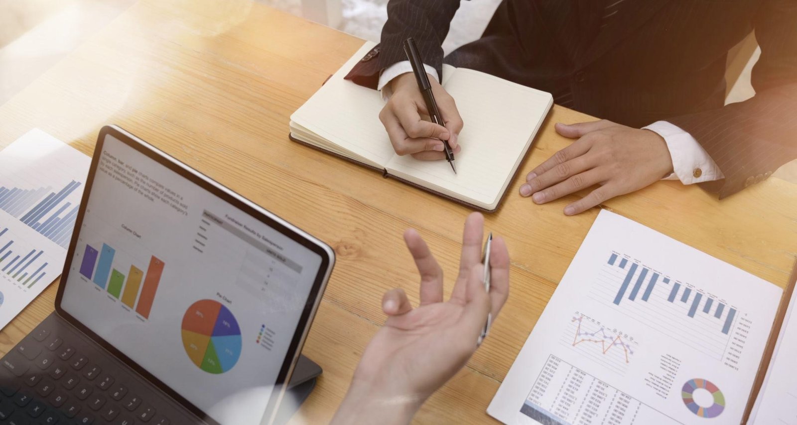 Professional business consulting session focused on strategy and financial analysis