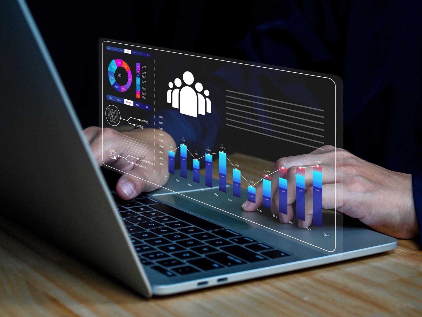 Business analytics dashboard with financial and performance data